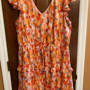 Women’s Orange & Pink Floral Ruffle Casual Dress